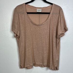 Wrap London Linen Short Sleeve Scoop Neck T-Shirt In Pale Peach Size 14